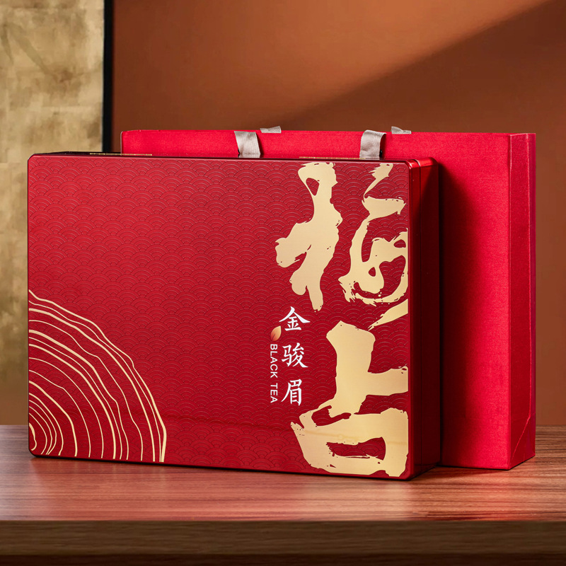 New tea Wuyi rock tea black tea Niulankeng cinnamon tea yellow buds gold eyebrows flower fragrance plum in wooden box 30 small cans gift