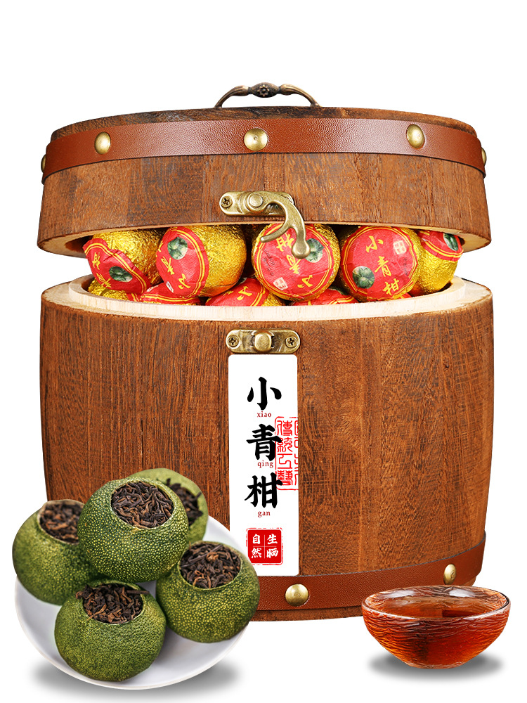 Hengyunhe authentic Xinhui Xiaoqing Orange Pu 'er tea, ripe tea, tangerine peel orange tea, gift box, 500g, packed in wooden box