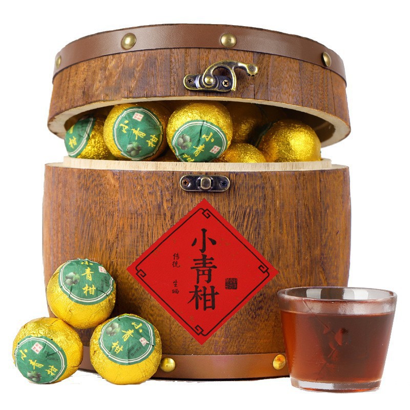 Authentic Xinhui Xiaoqing Mandarin Pu 'er tea, ripe tea, dried tangerine peel citrus Mandarin tea, wooden box, gift box, 500g, orange tea