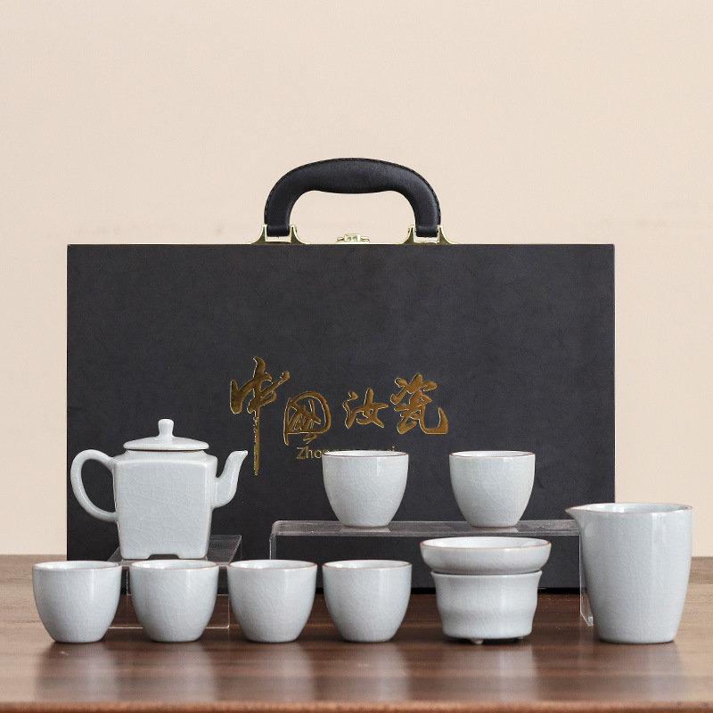 Ge Yao Kung Fu Tea Set 10-Head Set Ceramic Opening Dehua Household Set Teapot Tea Tea Cup Business Light Luxury Gift