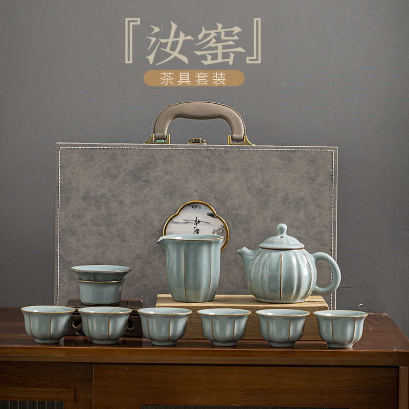 Petal Ru Kiln Kung Fu Tea Set Household Chinese-style teapot Tea Cup Office Visiting guests ceramic beauty pot