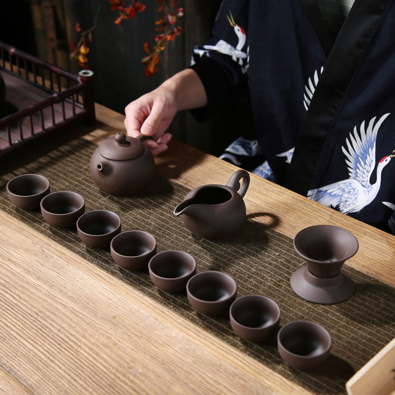 12-head purple sand tea set at bargain price wholesale, high-end raw ore, tea cups and teapot manufacturers direct sales annual meeting commemorative gift