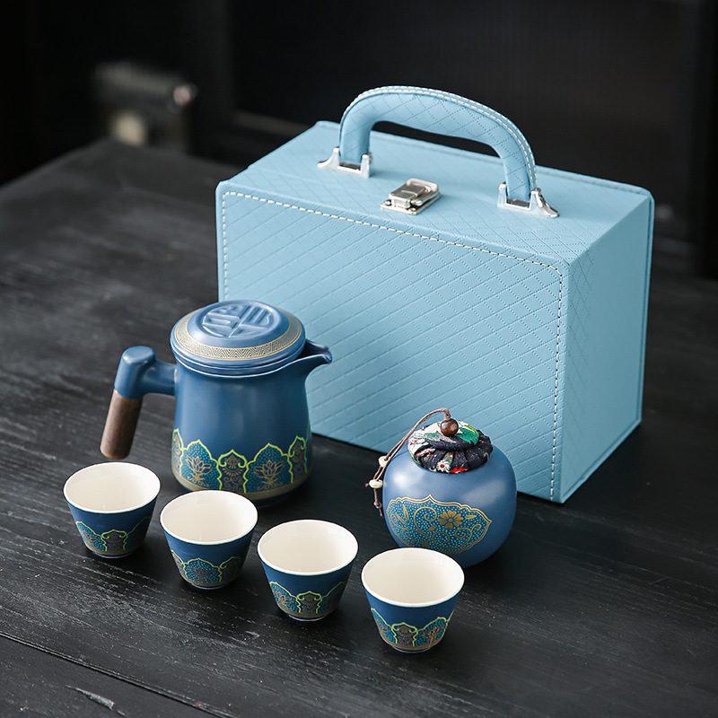 Portable travel tea set small set portable outdoor camping express guest cup one pot of four cups kung fu tea pot gift