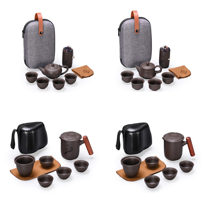 Purple sand one pot four cups portable tea set travel tea set outdoor car express cup travel tea cup logo