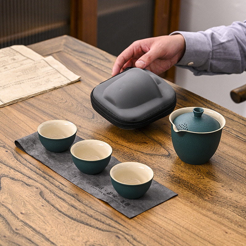 Coarse pottery Lu Bao portable express cup one pot three cups outdoor portable bag travel tea set affordable wholesale delivery to customers