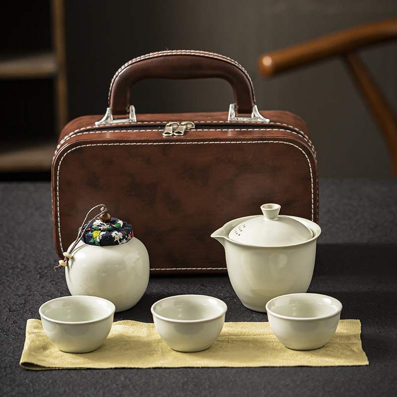 Ruyao Kuaike Cup outdoor ceramics one pot three cups portable travel kung fu tea set simple event gift