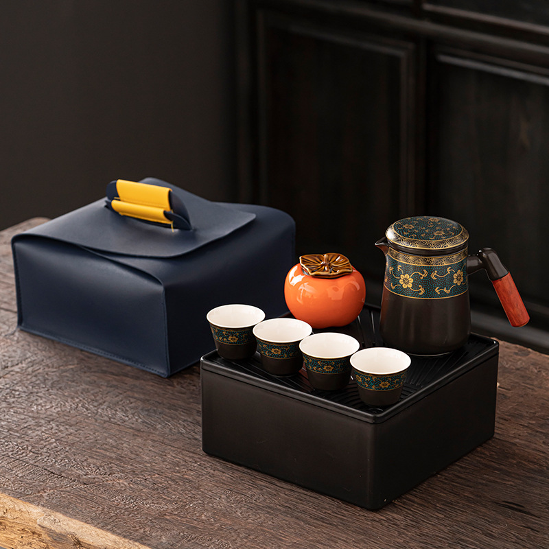 Outdoor travel tea set equipment Ceramic tea making tea drinking fast guest cups Portable bag Camping tea cup Small set