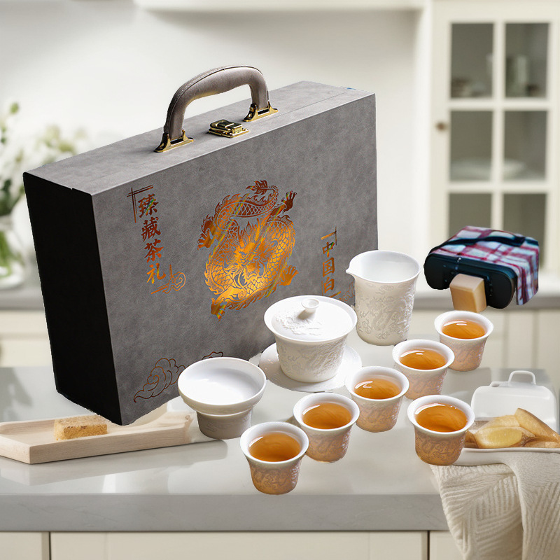Dehua Yangzhi Jade Ceramic Kung Fu Tea Set Complete Wholesale Household Gift Box High-end Gifts White porcelain Tea Set