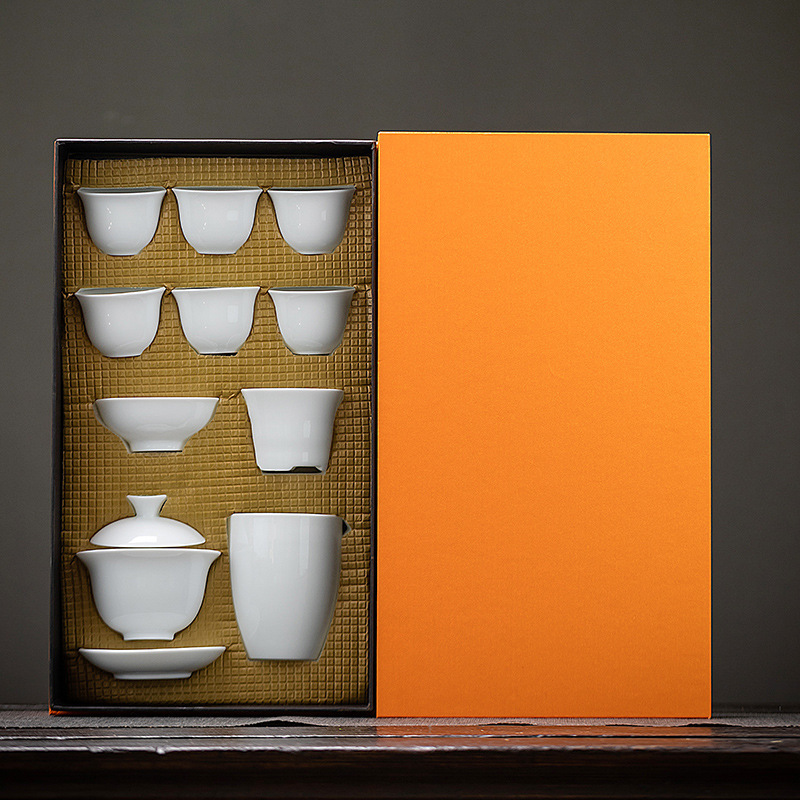 Dehua Yangzhi Jade White Porcelain Tea Set Kungfu Tea Set Cover Bowl Single Cup Company Annual Meeting Event Business Gifts