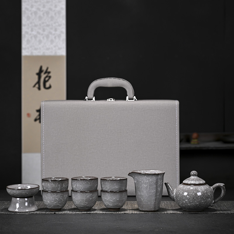 Black ice ceramic kung fu tea set complete set of retro teapot teacup cover bowl construction tea cup high-end gift box gift box gift box