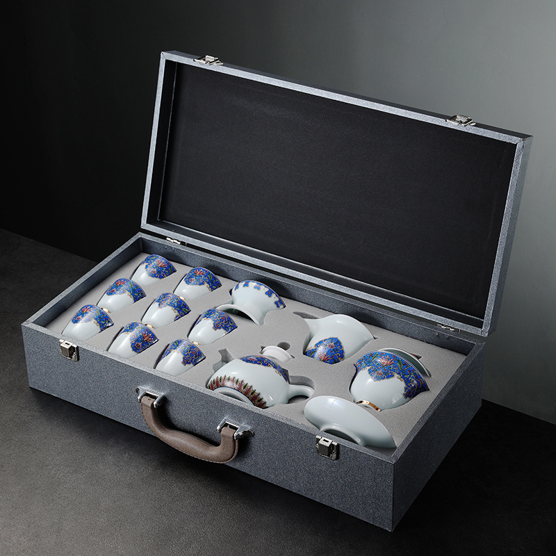 Enamel color shadow green kung fu tea set ceramics elegant handmade push gold business meeting activities gifts household