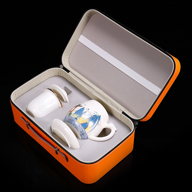 National trend sheep fat jade office cup with lid, filter gold painted ceramic mug, tea cup, tea separation, water cup, cup, bubble