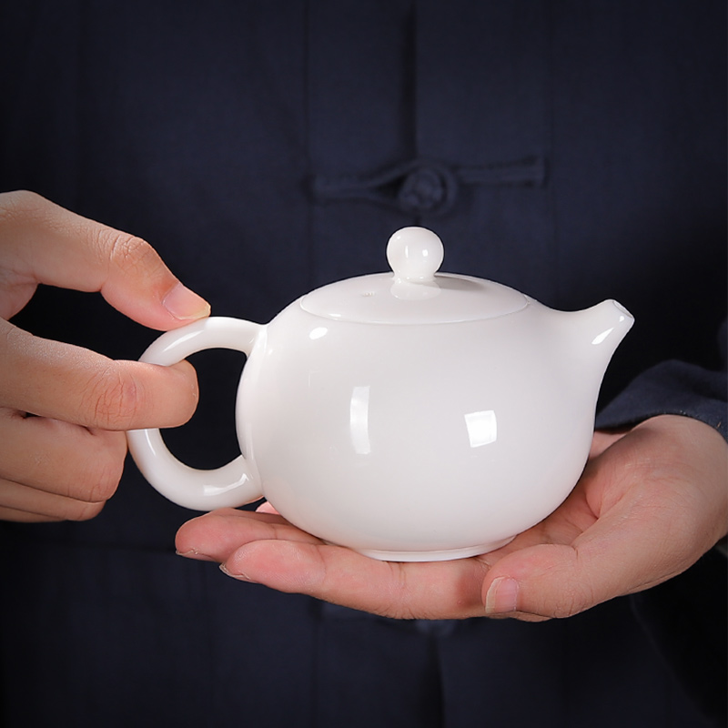 Tea pot, household Dehua sheep fat jade white porcelain kung fu tea pot, single pot, ceramic tea set, high-end handmade single