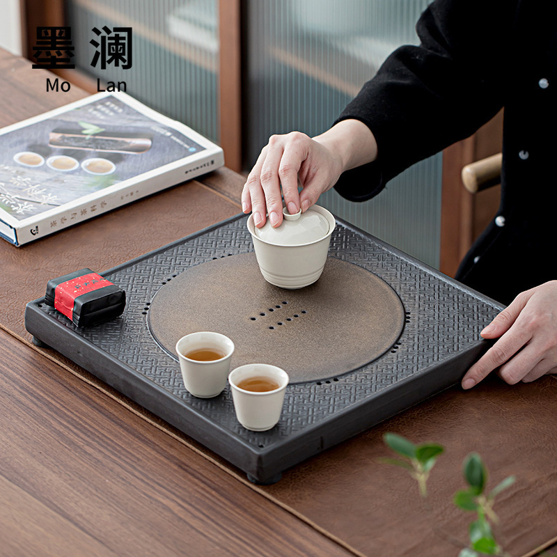Ceramic tea tray, light luxury dry soaking table, household balcony, living room, water storage tray, tea sea, Japanese simple retro, Chinese reception