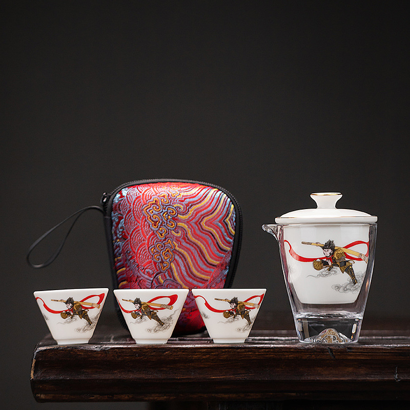 Ceramic Kuaike Cup Sheep Fat Jade Porcelain Portable Kung Fu Travel Tea Set Glass teapot Outdoor One pot of three cups