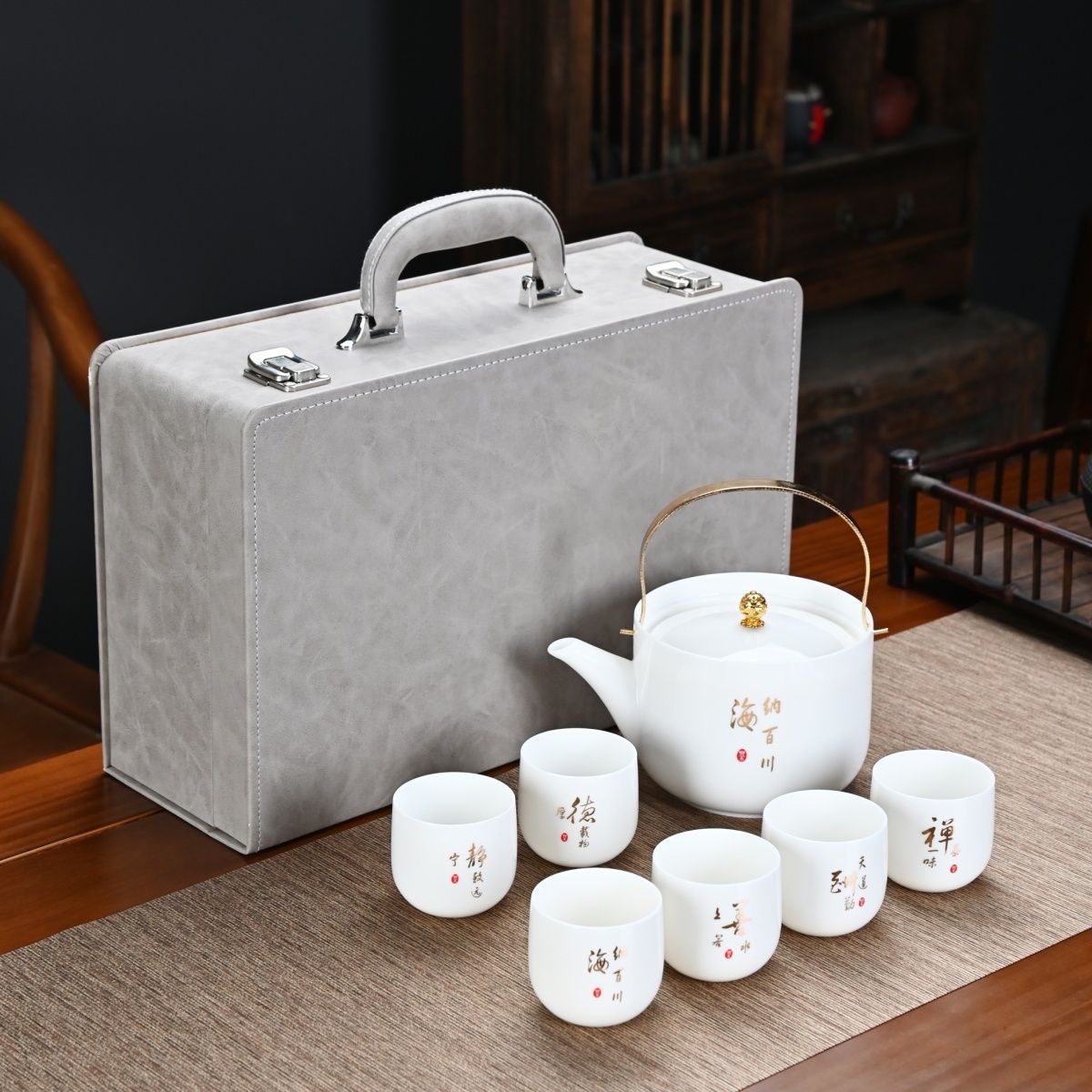Beam pot Dehua white porcelain sheep fat jade Chinese beam teapot single teapot Kung Fu tea set ceramic teapot