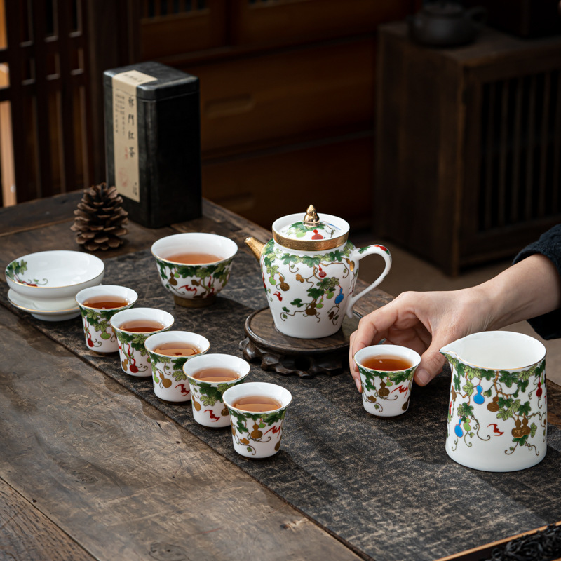 Tea set Kung Fu tea set with bowl lid teapot master cup sheep fat jade ceramic tea set high-end gift LOGO