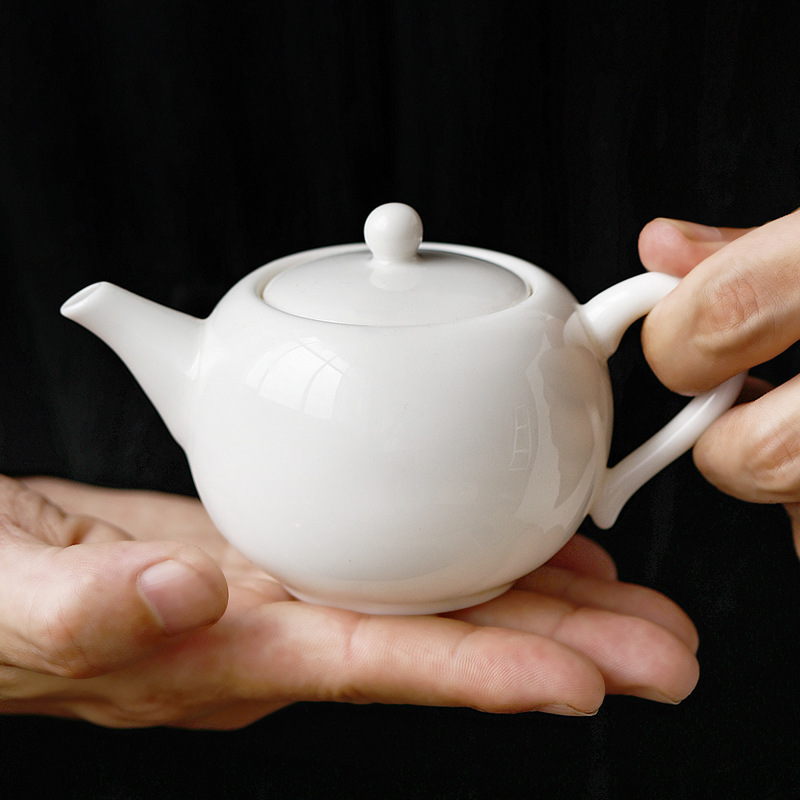 Dehua sheep fat jade porcelain side handle teapot white porcelain kung fu tea set accessories anti-scalding teapot single pot filter large