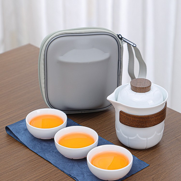 Outdoor travel tea set, portable household, one pot, three cups, quick cups, business gift, company opening ceremony