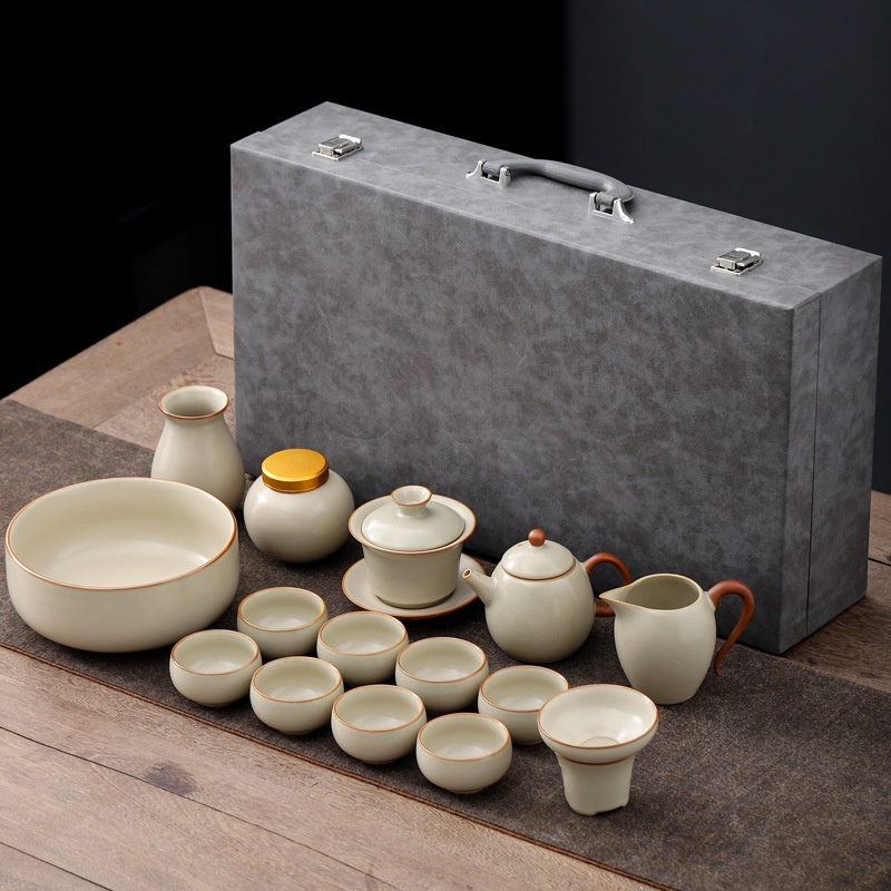 Tea set Ruyao Kung Fu tea set complete set of bowls, teapot, tea cup, tea washing, high-end cultural and creative gift box set