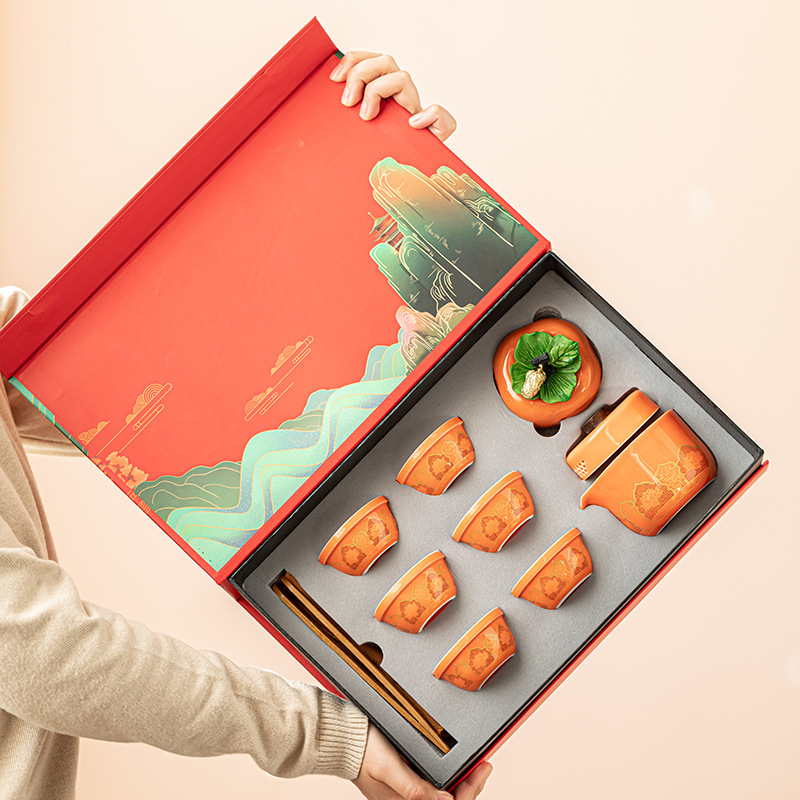 Tea set, portable travel set, one pot, six cups, everything, gifts, Ruyi, thousands of miles, Jiangshan ceramics, business accompanying gift