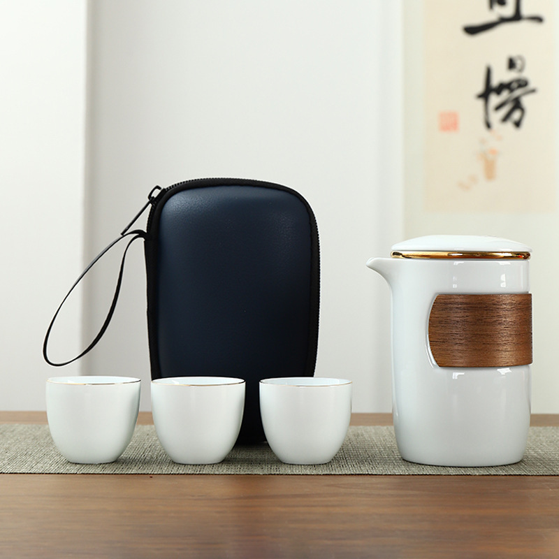 Portable travel kung fu tea set Dehua ceramic outdoor storage bag for business activities, accompanying gifts, logo can be printed