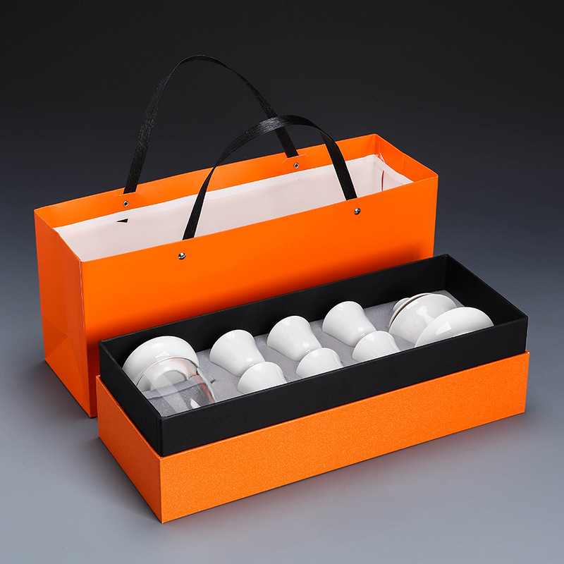 Light luxury white porcelain cover bowl tea set household complete gift box Kungfu gift ceramic tea cup custom logo