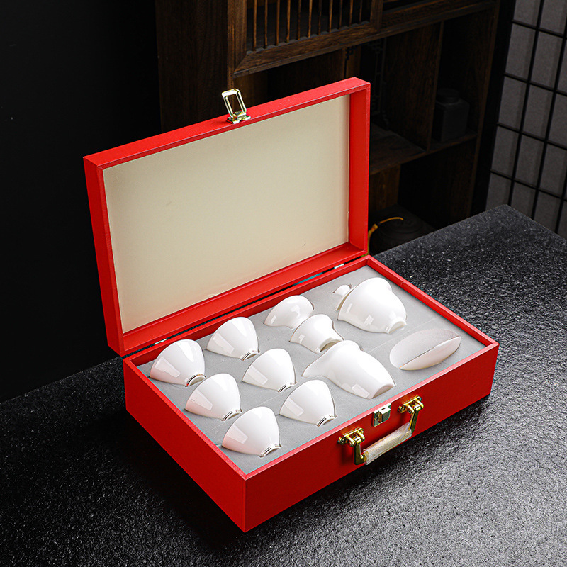 Dehua painted gold, sheep fat, jade porcelain tea set gift simple white porcelain kung fu travel tea set event gift