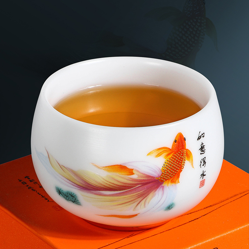 Like water in water, master cup, single cup, personal ceramic large tea bowl, tea cup, Dehua ice seed, mutton fat, jade porcelain tea cup