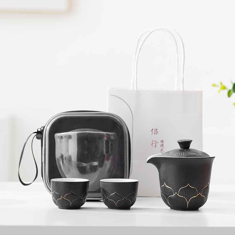 Travel tea set portable bag outdoor kung fu tea set ceramic quick guest cups one pot two cups accompanying hand gift logo