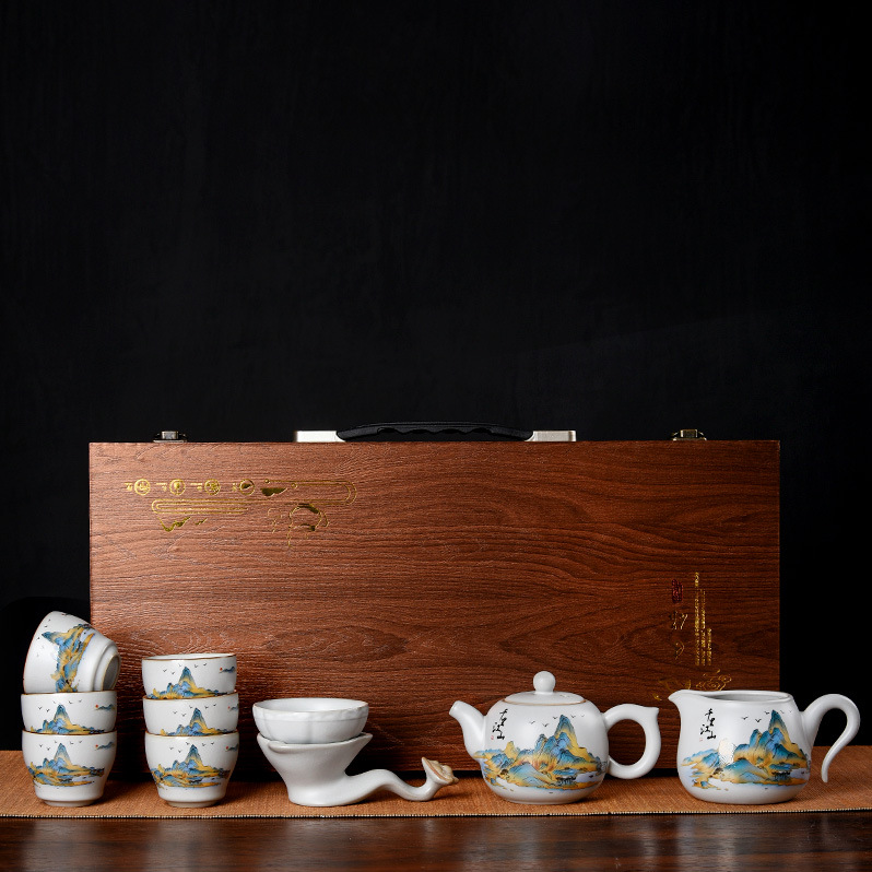 Ru kiln opening set, complete set of kung fu tea set, household business activities, festival gifts, opening gifts, gift, and gift can be LOGO