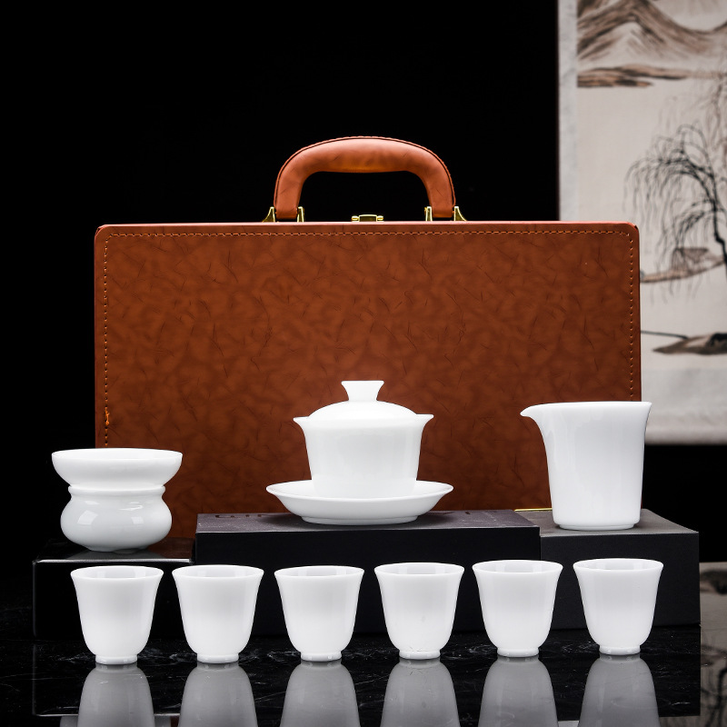 High-end ice seed jade porcelain tea set home office business event gift LOGO gift gift box for customers