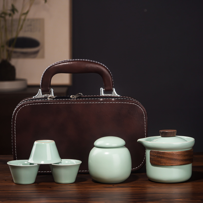 Ruyao Ge kiln tea set portable travel set outdoor business event gifts accompanying gifts can be printed with Logo