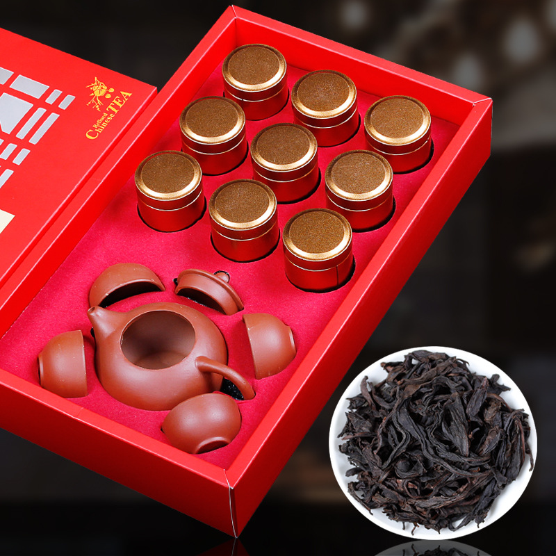 Tieguanyin Jinjunmei small black tea Dahongpao Xiaoqing tangerine always presents gift box nine cans with tea set