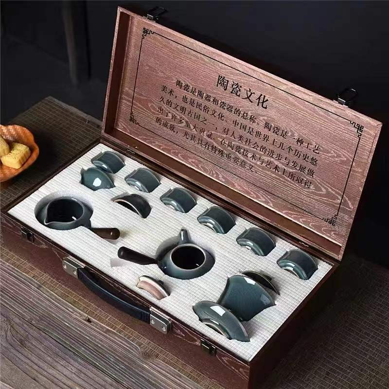 哥窑茶具套装家用办公会客轻奢中式陶瓷侧把茶壶整套功夫茶具