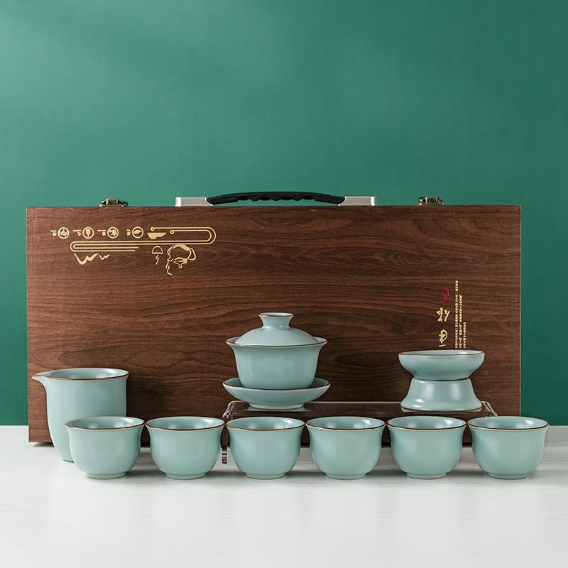 直销功夫茶具套装哥窑汝窑茶具全套创意国潮陶瓷商务地产活动礼品