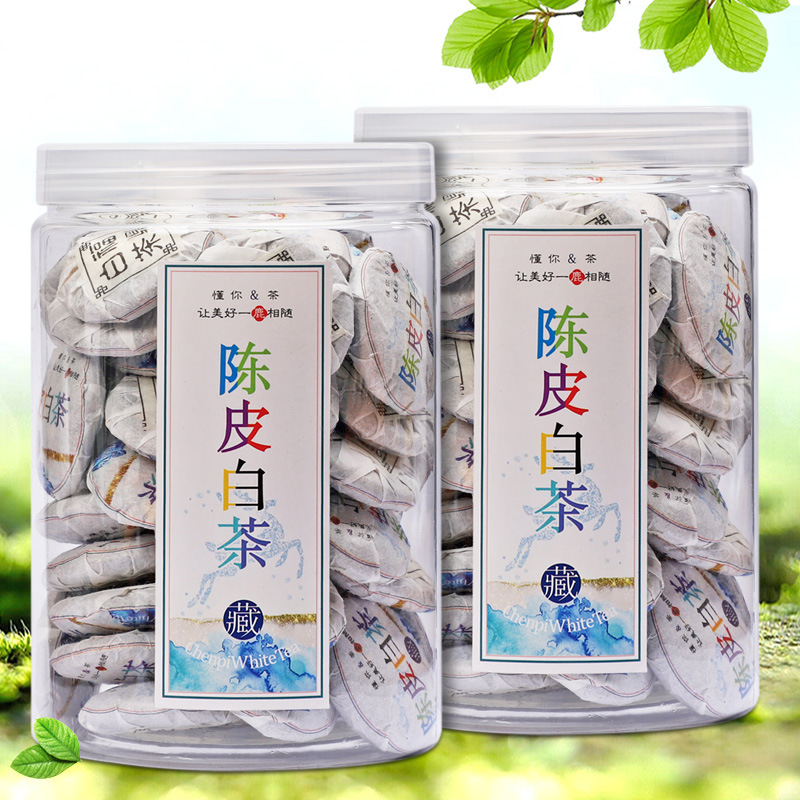 陈皮白茶正宗新会陈皮福鼎寿眉白茶小茶饼柑普茶大份量罐装