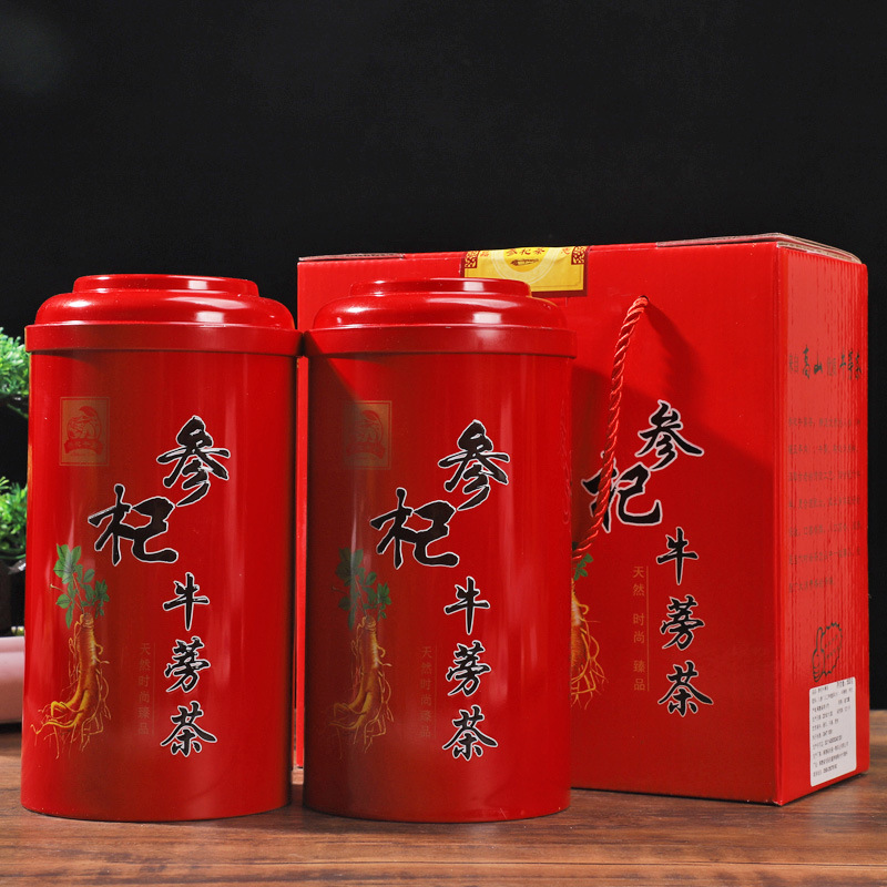 Ginseng, wolfberry, burdock, burdock, burdock root, cow bladder, health tea, iron can, one piece for sale, nourishing and health ginseng, wolfberry, formula