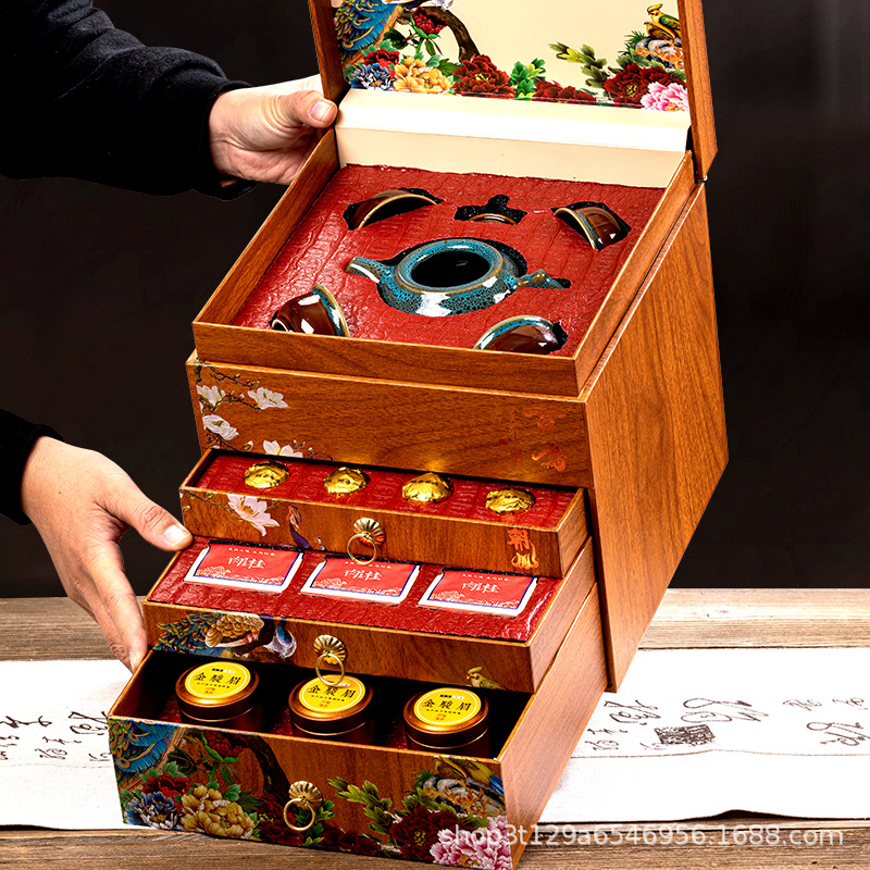 Tea gift box packed Pu 'er Xiaotuo tea, ripe tea, cinnamon, gold Junmei black tea, gift, tea set, live broadcast, corporate products, ripe pu