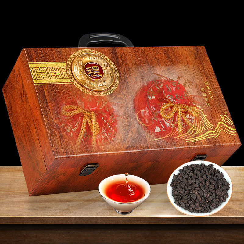 Qiangyun Pu 'er Tea, glutinous rice, fragrant silver, portable wood grain, ceramics on mountains and rivers, 2 cans, gift box, 500g