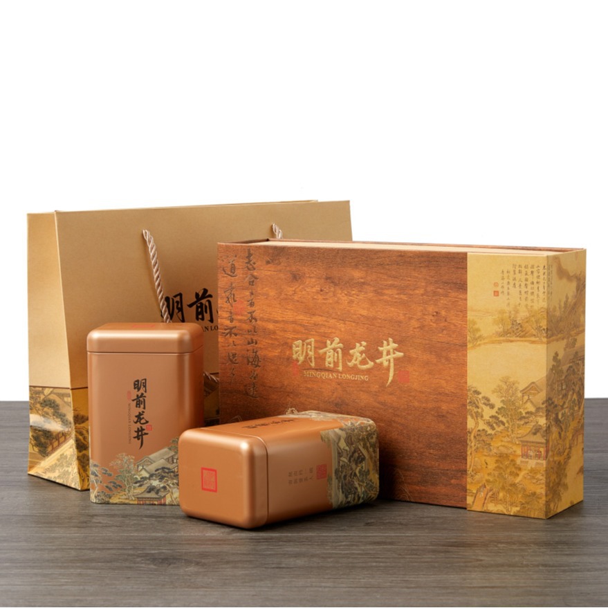 2024 New Tea Mingqian Longjing Factory Wholesale Packaging Box Longjing Green Tea Two cans of half-catty tea bag gift box