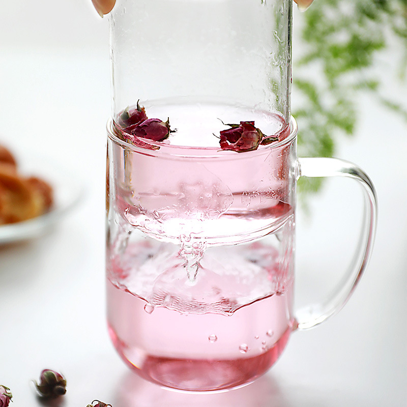 Yaji Youjue Cup Office heat-resistant glass flower tea cup with handle lid Filter tea separating tea making household women's cup